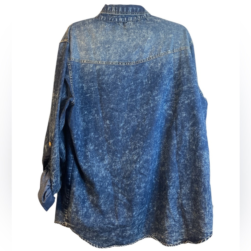 Rocawear Blue acid wash Denim Casual Button Down Shirt Size Large EUC #52 - Picture 5 of 6